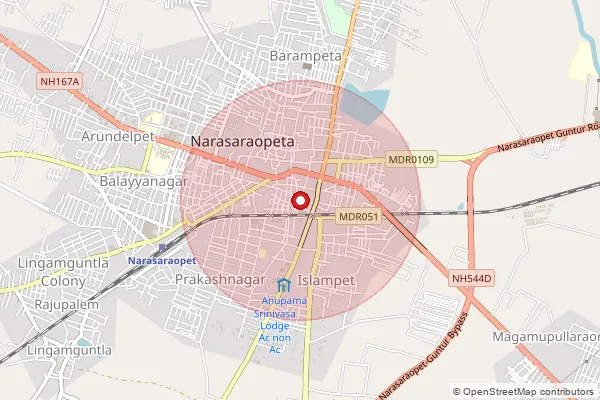 Map showing approximate area covered by Pincode 522601 — Narasaraopet H.O, Palnadu