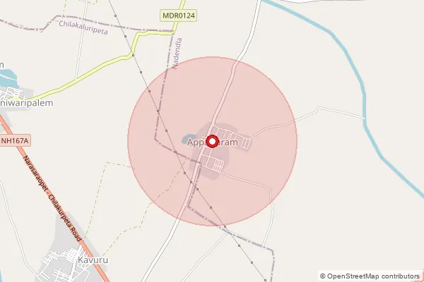 Map showing approximate area covered by Pincode 522611 — Kattubadivaripalem B.O, Palnadu