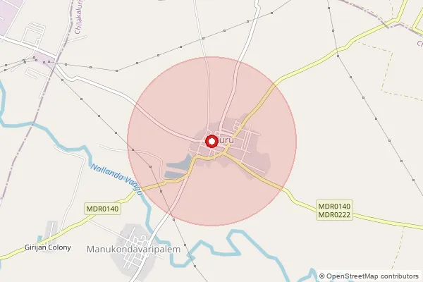 Map showing approximate area covered by Pincode 522619 — Sandepudi B.O, Palnadu