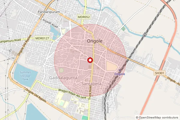 Map showing approximate area covered by Pincode 523003 — Ndc Ongole, Prakasam