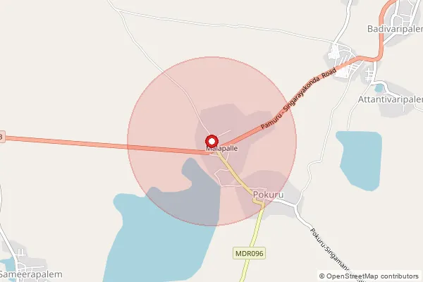 Map showing approximate area covered by Pincode 523113 — Machavaram B.O, Prakasam