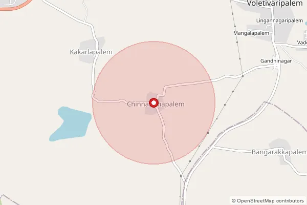 Map showing approximate area covered by Pincode 523116 — Ayyavaripalli B.O, Prakasam