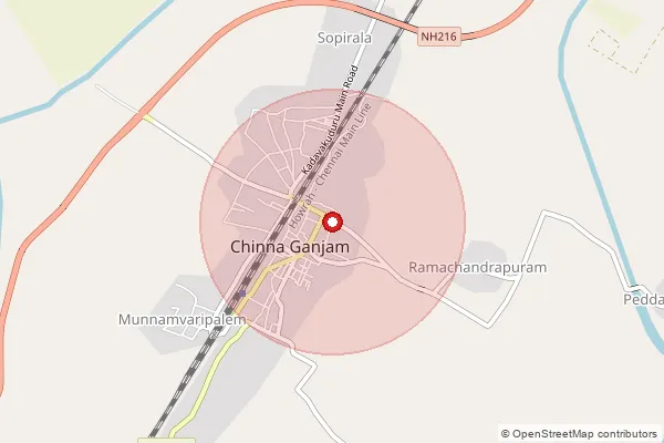 Map showing approximate area covered by Pincode 523135 — Rajubangarupalem B.O, Bapatla