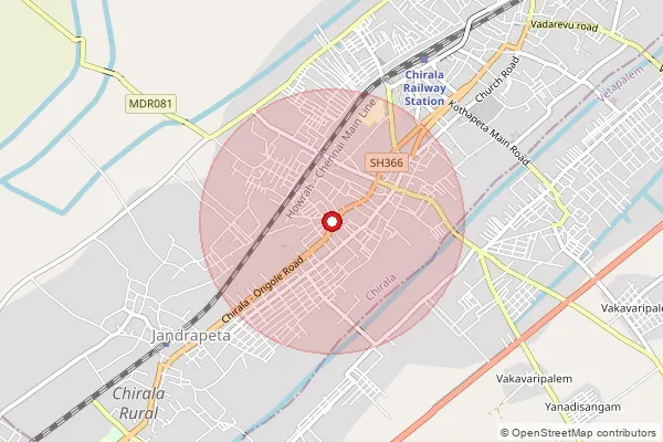 Map showing approximate area covered by Pincode 523155 — Chirala H.O, Bapatla