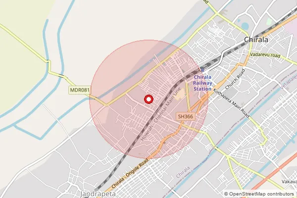 Map showing approximate area covered by Pincode 523165 — Gandhinagar B.O, Bapatla