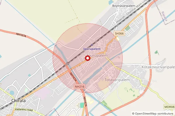 Map showing approximate area covered by Pincode 523166 — Thotavaripalem B.O, Bapatla