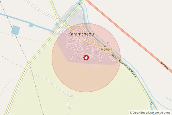 Map showing approximate area covered by Pincode 523168 — Karamchedu S.O, Bapatla