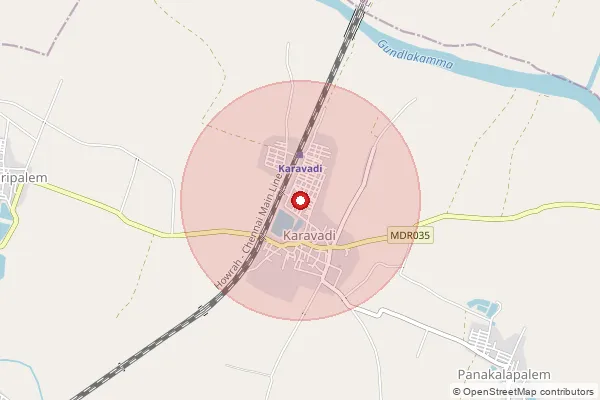 Map showing approximate area covered by Pincode 523182 — Ulichi B.O, Prakasam