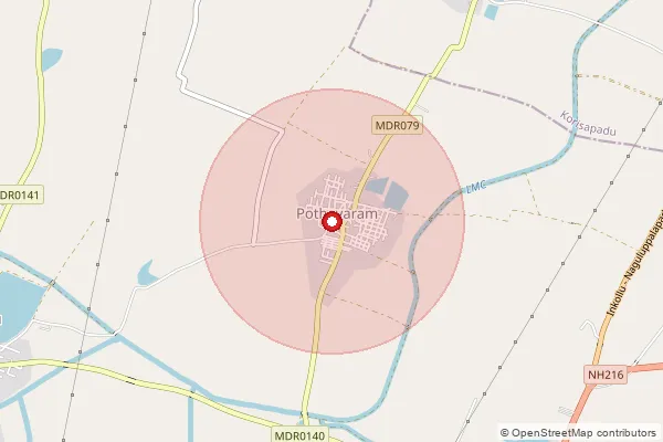 Map showing approximate area covered by Pincode 523183 — Hanumapuram B.O, Prakasam