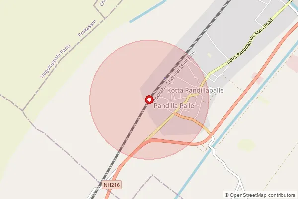 Map showing approximate area covered by Pincode 523184 — Pandillapalli S.O, Bapatla