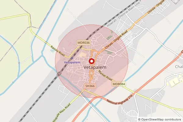 Map showing approximate area covered by Pincode 523187 — Vetapalem S.O, Bapatla