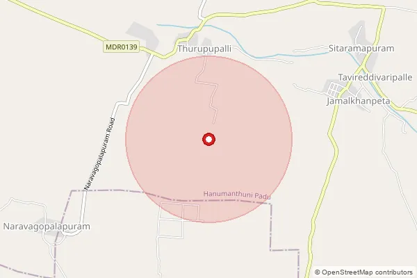 Map showing approximate area covered by Pincode 523227 — Pedadasullapalli B.O, Prakasam