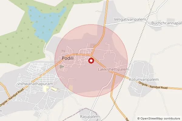 Map showing approximate area covered by Pincode 523240 — Podili H.O, Prakasam