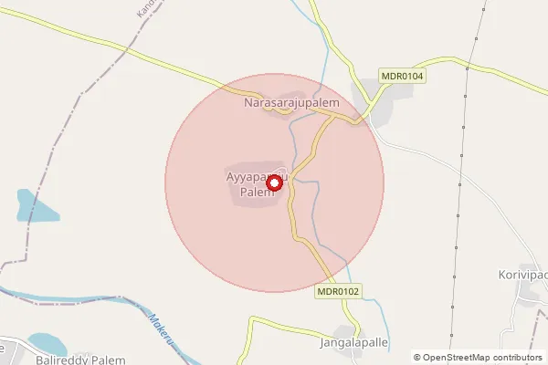 Map showing approximate area covered by Pincode 523271 — Chirrikurapadu B.O, Prakasam