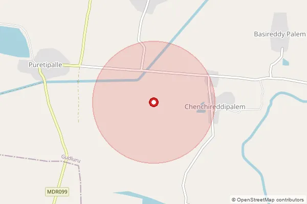 Map showing approximate area covered by Pincode 523281 — Puretipalli B.O, Prakasam