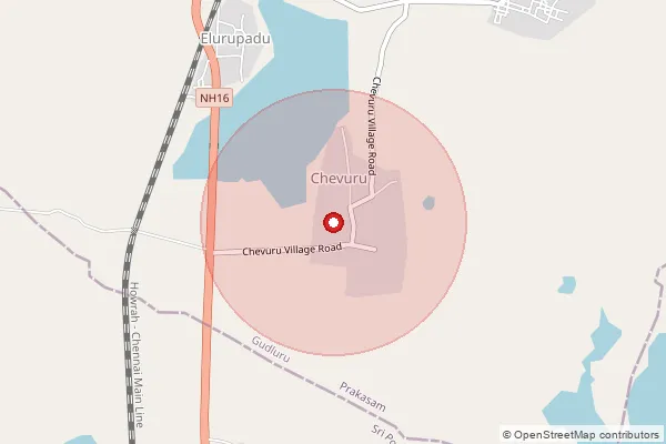 Map showing approximate area covered by Pincode 523291 — Tettu B.O, Prakasam