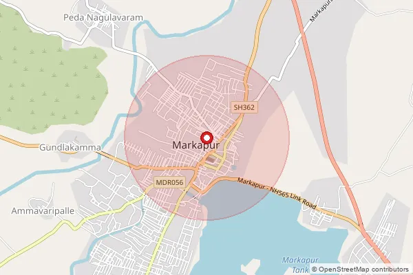 Map showing approximate area covered by Pincode 523316 — Markapur H.O, Prakasam