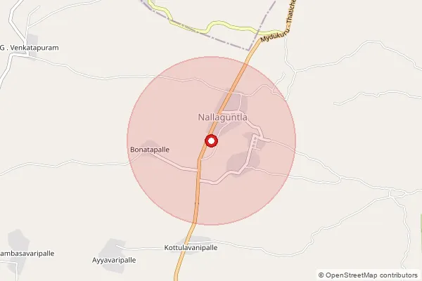 Map showing approximate area covered by Pincode 523369 — Narashimapalle B.O, Prakasam