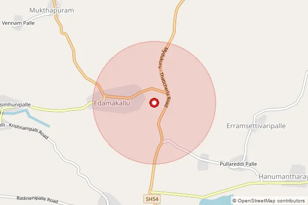 Map showing approximate area covered by Pincode 523373 — Komarole S.O, Prakasam