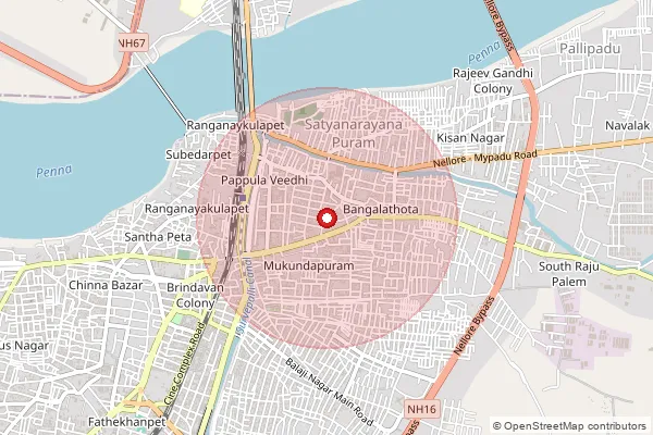 Map showing approximate area covered by Pincode 524002 — Kodur B.O, Spsr Nellore