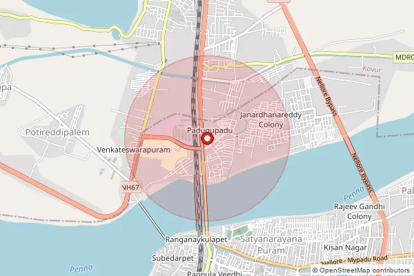 Map showing approximate area covered by Pincode 524005 — Polytechnic S.O (Nellore), Spsr Nellore
