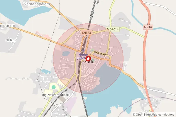 Map showing approximate area covered by Pincode 524101 — Gudur H.O, Tirupati