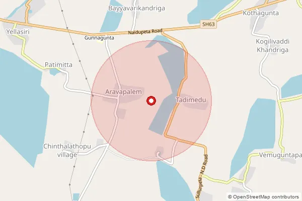 Map showing approximate area covered by Pincode 524127 — Eswrawaka B.O, Tirupati