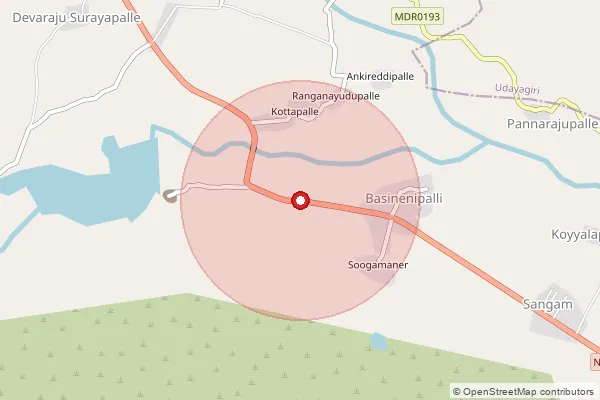 Map showing approximate area covered by Pincode 524129 — Jeelapatur B.O, Tirupati