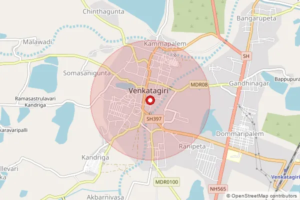 Map showing approximate area covered by Pincode 524132 — Chilakampadu B.O, Tirupati