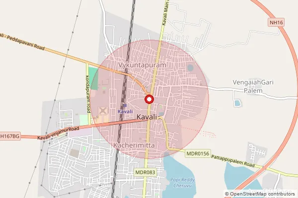 Map showing approximate area covered by Pincode 524201 — Kavali H.O, Spsr Nellore