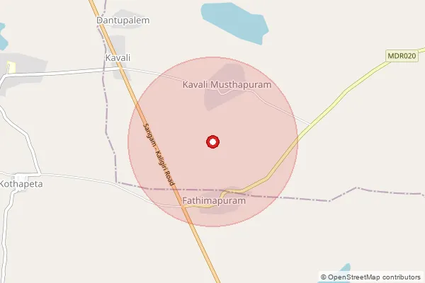 Map showing approximate area covered by Pincode 524234 — Kavali Yadavalli B.O, Spsr Nellore