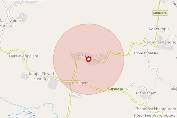 Map showing approximate area covered by Pincode 524311 — Papireddypalem B.O, Spsr Nellore