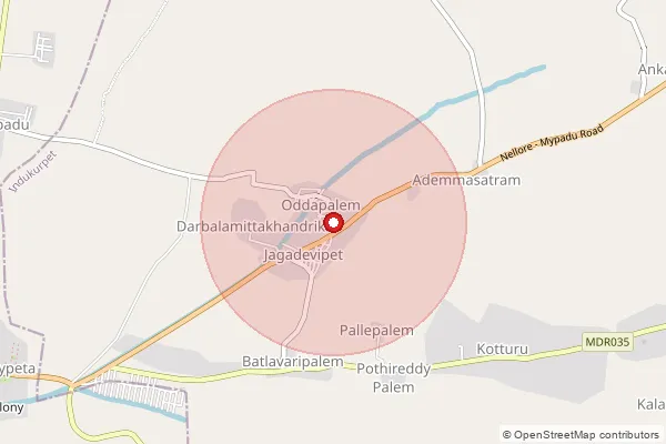 Map showing approximate area covered by Pincode 524314 — Komarika B.O, Spsr Nellore