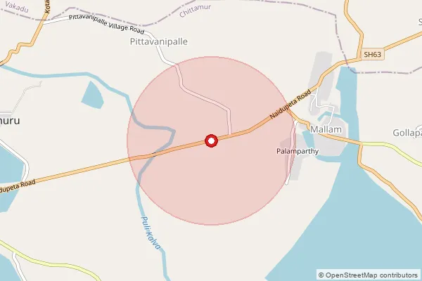 Map showing approximate area covered by Pincode 524319 — Kammapalem S.O, Spsr Nellore