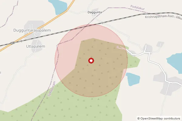 Map showing approximate area covered by Pincode 524320 — Dontali B.O, Spsr Nellore