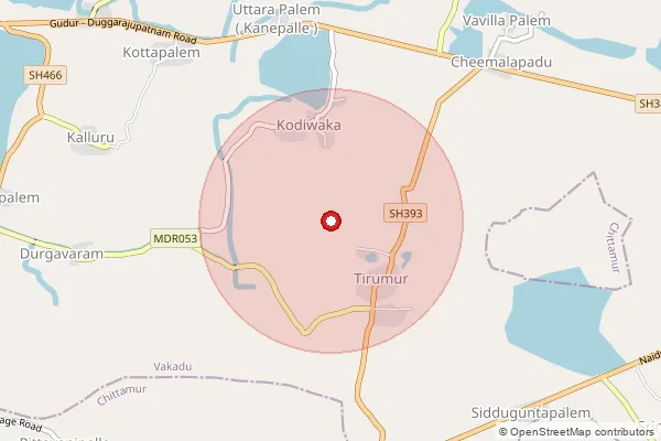 Map showing approximate area covered by Pincode 524403 — Chinnathota B.O, Tirupati