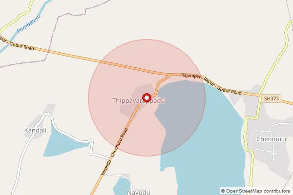 Map showing approximate area covered by Pincode 524406 — Nindali B.O, Tirupati