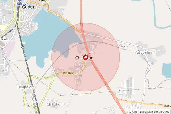 Map showing approximate area covered by Pincode 524412 — Chillakur S.O, Tirupati
