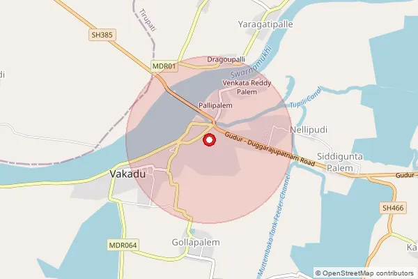 Map showing approximate area covered by Pincode 524413 — Tinnelapudi B.O, Tirupati