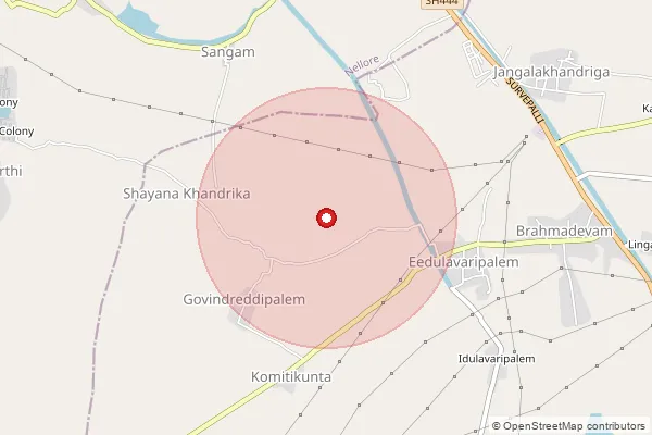 Map showing approximate area covered by Pincode 524414 — Penubarthi B.O, Spsr Nellore