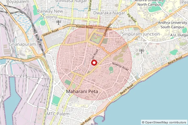 Map showing approximate area covered by Pincode 530002 — D.C. Buildings S.O, Visakhapatanam