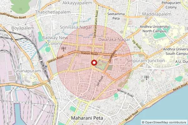 Map showing approximate area covered by Pincode 530004 — Waltair R S H.O, Visakhapatanam