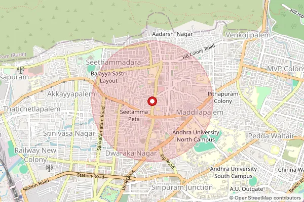 Map showing approximate area covered by Pincode 530013 — P And T Colony (Vm) S.O, Visakhapatanam