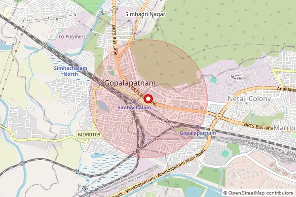 Map showing approximate area covered by Pincode 530027 — Yellapuvanipalem B.O, Visakhapatanam