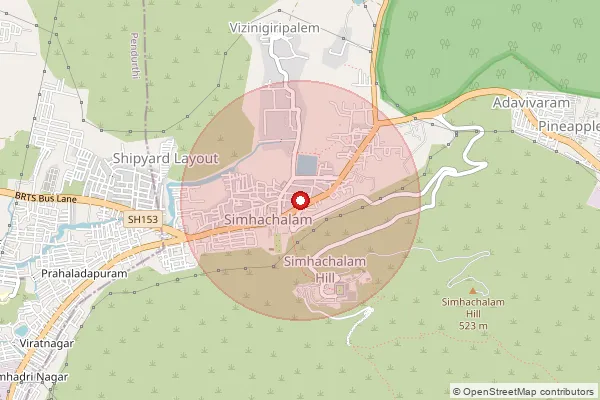 Map showing approximate area covered by Pincode 530028 — Simhachalam Hills B.O, Visakhapatanam