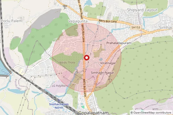 Map showing approximate area covered by Pincode 530029 — R R V Puram S.O, Visakhapatanam