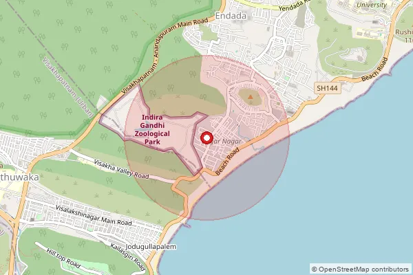 Map showing approximate area covered by Pincode 530045 — Yendada B.O, Visakhapatanam