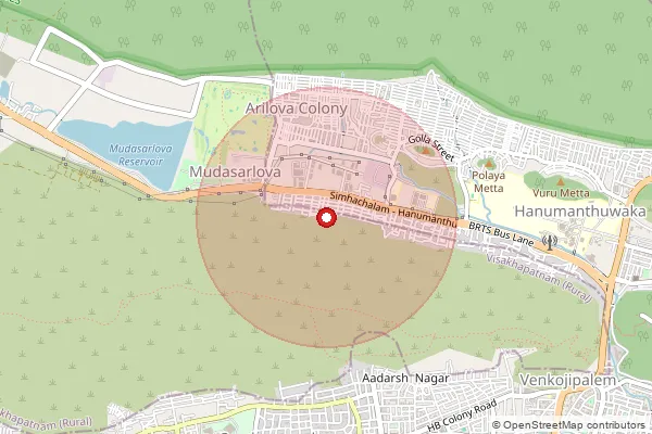 Map showing approximate area covered by Pincode 530057 — Arilova S.O, Visakhapatanam
