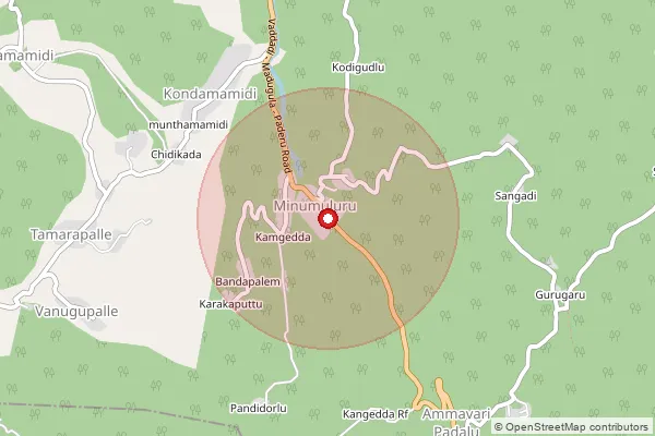 Map showing approximate area covered by Pincode 531024 — Iradapalle B.O, Alluri Sitharama Raju