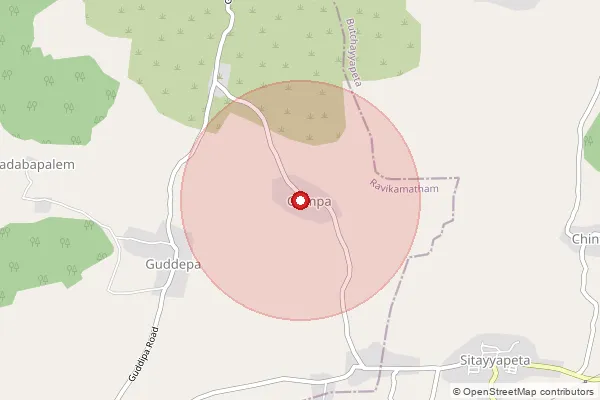 Map showing approximate area covered by Pincode 531025 — Marupaka B.O, Anakapalli